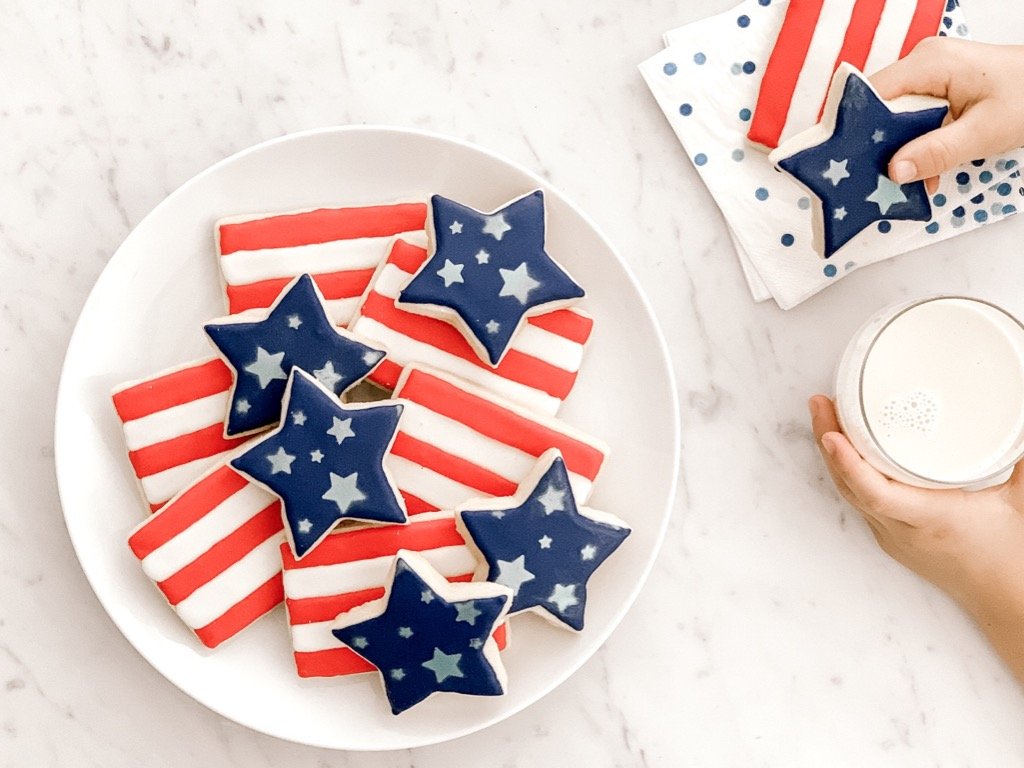 Red, White and Blue Star and Stripe Cookies to Celebrate Summer Holidays in the USA